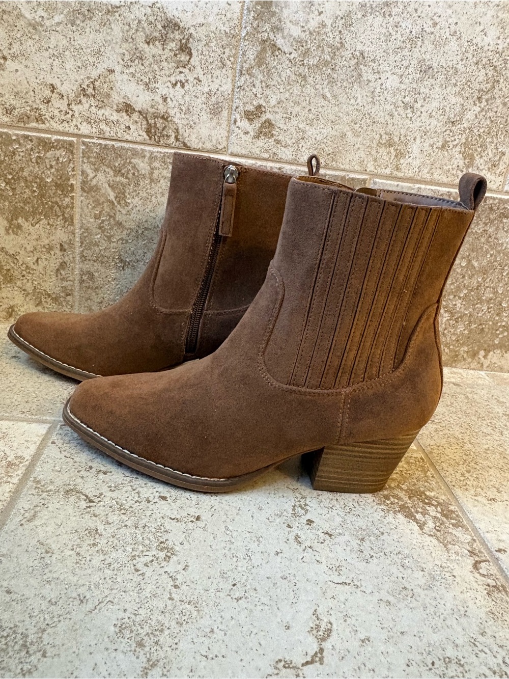 Women’s Brown Suede Ankle Bootie with Block Heel